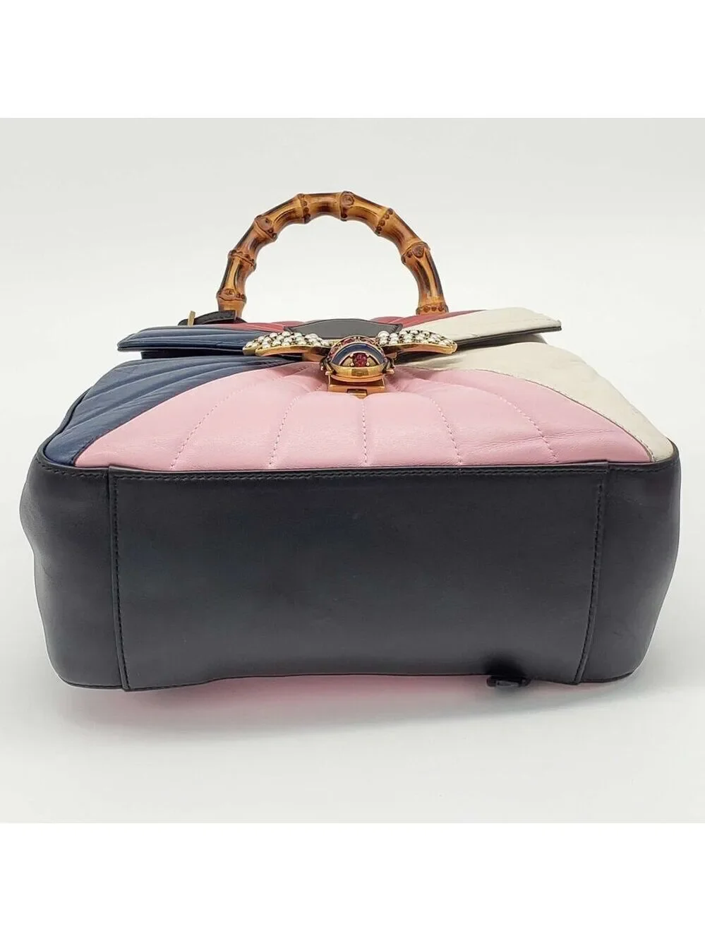 Authentic Gucci Queen Margaret Bamboo Top Handle Bag Multicolor Leather Backpack